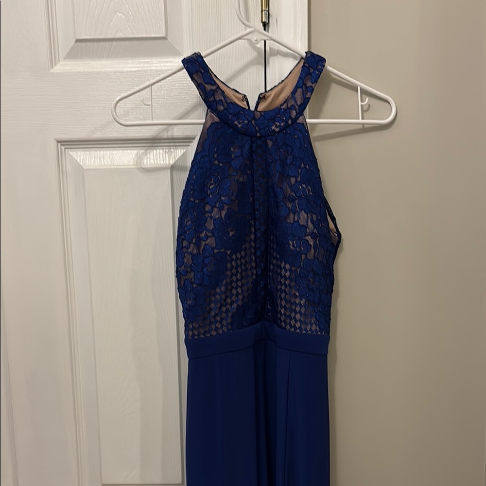 Elegant Blue Lace Halter Dress